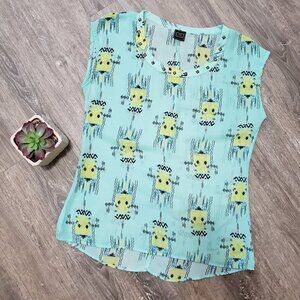 Thanks Collection * Sleeveless Aqua Blouse Sz L